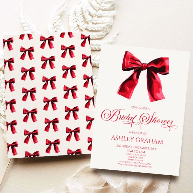 Invitación Elegante Coquette Roja Bow Bridal Shower (Subido por el creador)