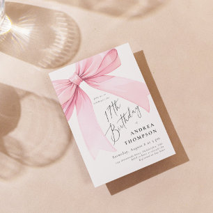 Invitación Elegante Coquette Rosa Bow 17 Chica BIrthday Invi