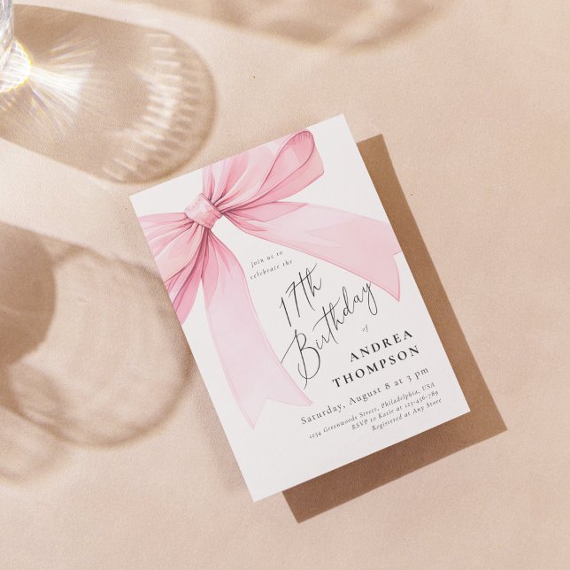 Invitación Elegante Coquette Rosa Bow 17 Chica BIrthday Invi (Subido por el creador)