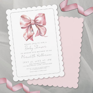 Invitación Elegante Coquette Rosa Bow Baby Shower