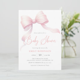 Invitación Elegante Coquette Rosa Bow Chica Baby Shower