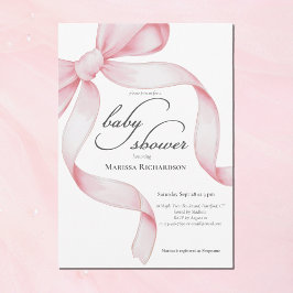 Invitación Elegante Coquette Rosa Bow Chica Baby Shower
