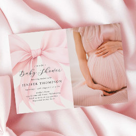 Invitación Elegante Coquette Rosa Bow Chica Baby Shower Foto