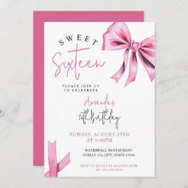 Invitación Elegante Coquette Rosa Bow Sweet 16 Cumpleaños
