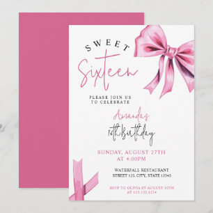 Invitación Elegante Coquette Rosa Bow Sweet 16 Cumpleaños