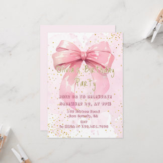 Invitación Elegante Coquette Rosa Girly Bow Cumpleaños