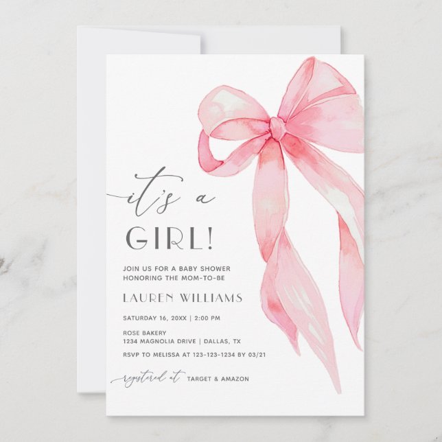 Invitación Elegante Coquette Rosa Se Encoge Con Un Baby Showe (Anverso)