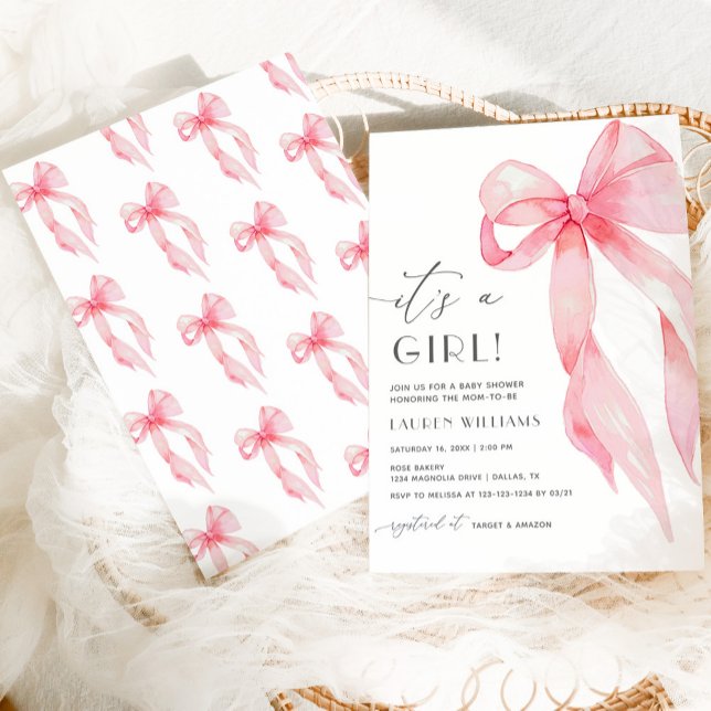 Invitación Elegante Coquette Rosa Se Encoge Con Un Baby Showe (Subido por el creador)