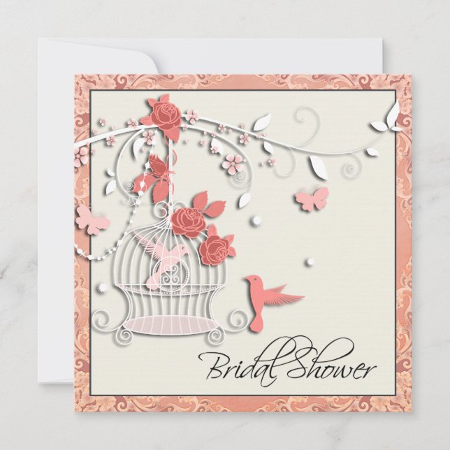 Invitación Elegante Coral Birdcage Bridal Shower (Anverso)