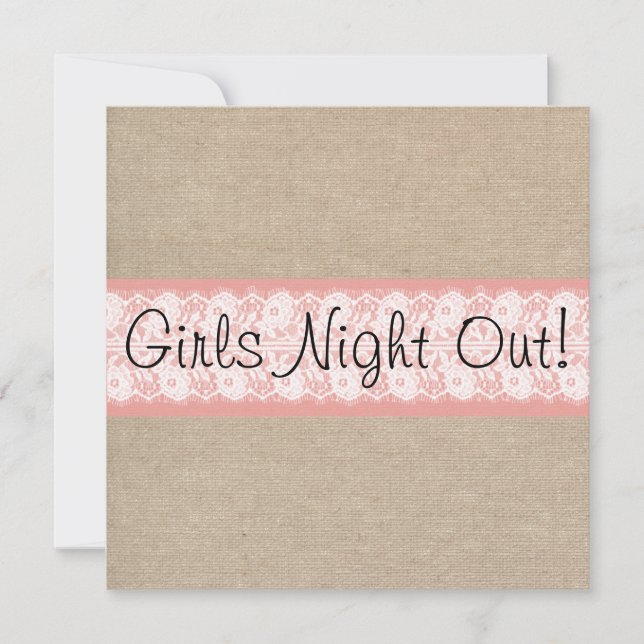 Invitación Elegante Coral Burlap Chicas De Lace Invitan Noche (Anverso)