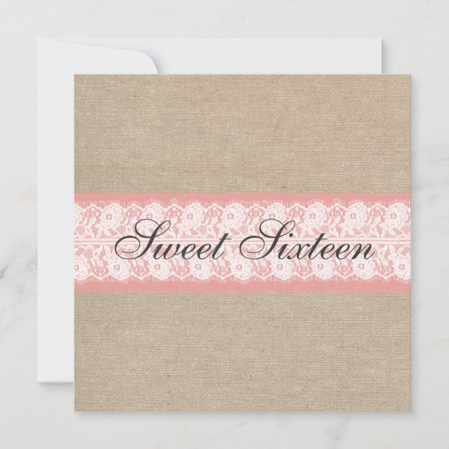 Invitación Elegante Coral Burlap dulce dieciséis cumpleaños (Anverso)