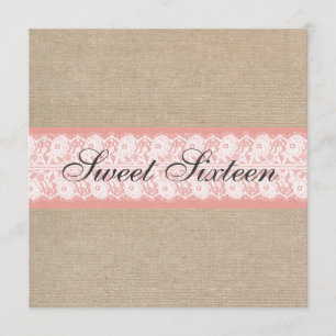 Invitación Elegante Coral Burlap dulce dieciséis cumpleaños