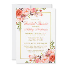 Elegante Coral Floral Gold Bridal Ducha