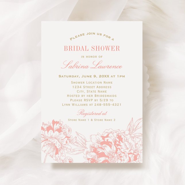 Invitación Elegante Coral Floral Peony Boda Bridal Shower (Subido por el creador)