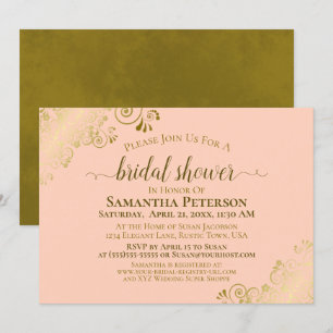 Invitación Elegante Coral Peach Gold Lace Frills Bridal Showe