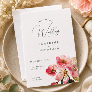 Invitación Elegante Coral Rosa Acuarela Floral boda