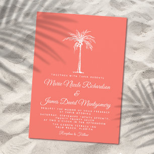 Invitación Elegante Coral White Palm Tree Formal Boda de Play