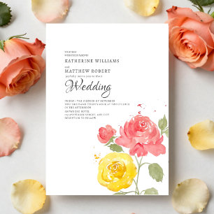 Invitación Elegante Coral y Amarillo Floral de Verano