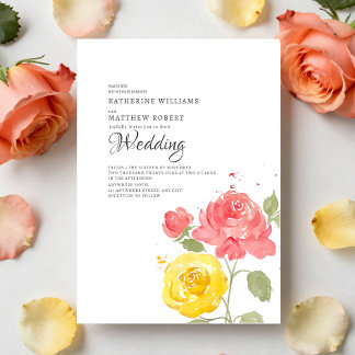 Invitación Elegante Coral y Amarillo Floral de Verano