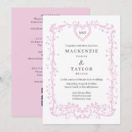 Invitación Elegante Corazón de Cuadro Francés de Boda de Rosa