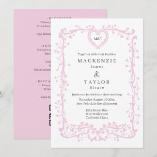 Invitación Elegante Corazón de Cuadro Francés de Boda de Rosa