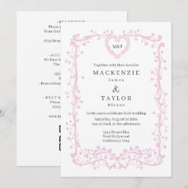 Invitación Elegante Corazón de Cuadro Francés de Boda de Rosa