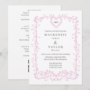 Invitación Elegante Corazón de Cuadro Francés de Boda de Rosa