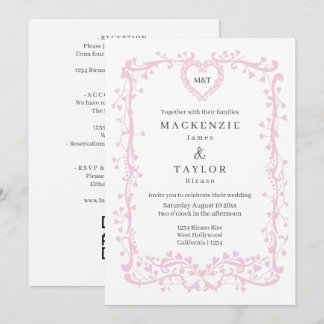 Invitación Elegante Corazón de Cuadro Francés de Boda de Rosa