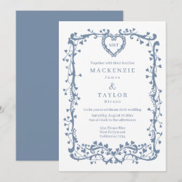 Invitación Elegante Corazón de Marco Francés de Boda de Azul