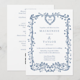 Invitación Elegante Corazón de Marco Francés de Boda de Azul