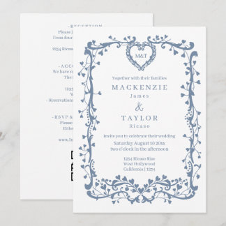 Invitación Elegante Corazón de Marco Francés de Boda de Azul