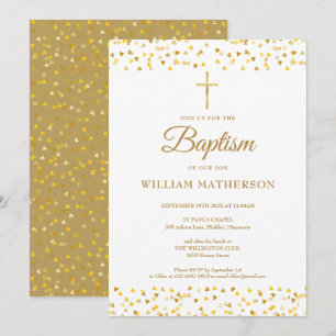 Invitación Elegante corazón de oro bautizo cristiandad