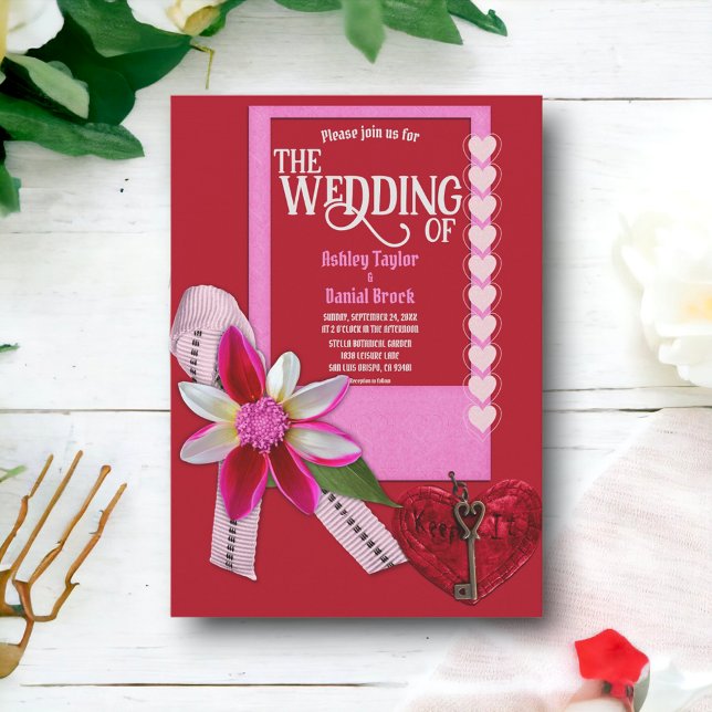 Invitación Elegante corazón rojo de San Valentín dobla a Boda (Subido por el creador)