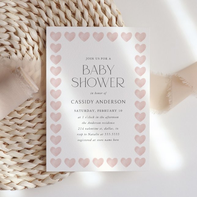 Invitación Elegante Corazón Rosa San Valentín Baby Shower (Subido por el creador)