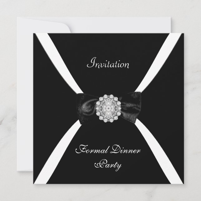 Invitación Elegante Corbata de Lazo Negra Blanca (Anverso)