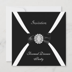 Invitación Elegante Corbata de Lazo Negra Blanca