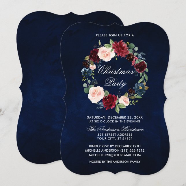 Invitación Elegante Corchete Fiesta de Navidades florales de  (Anverso / Reverso)