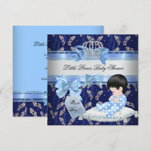 Invitación Elegante corona de bebé niño azul pequeño príncipe