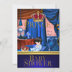 Invitación Elegante corona de bebé niño azul pequeño príncipe