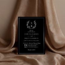 Elegante corona de monograma botánico negro para b