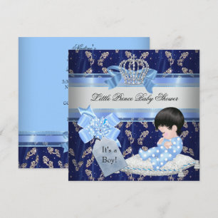 Invitación Elegante corona de pequeño príncipe azul para baby