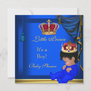 Invitación Elegante Corona de Príncipe Pequeño Azul para Baby