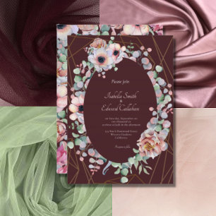 Invitación Elegante Corona Floral de Anémona Rosa Boda