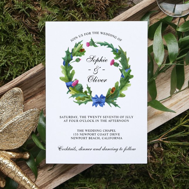 Invitación Elegante corona floral escocesa (Subido por el creador)