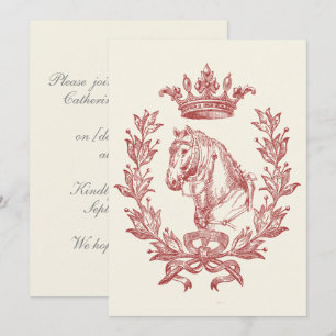 Invitación Elegante Corona Vintage Roja de Caballo Laurel Cre