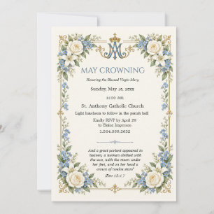 Invitación Elegante Coronación Mariana de Mayo Monograma Mari