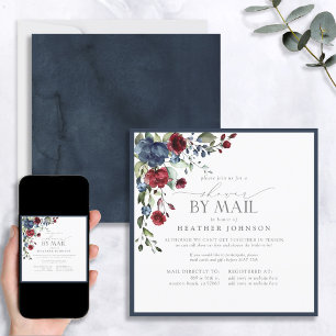 Invitación Elegante correo de ducha botánica azul borgoña de
