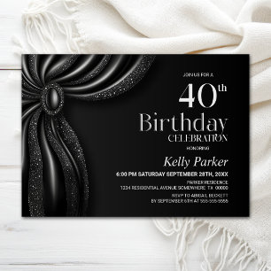 Invitación Elegante Cortina Negra Fiesta de Cumpleaños 40