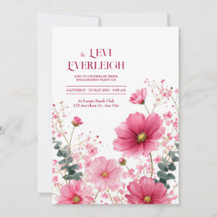 Invitación Elegante Cosmos Rosa Eucalipto Acuarela