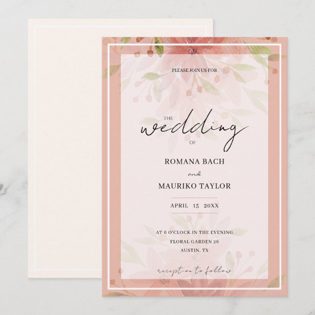 Invitación Elegante Country Peach Floral Terracotta Rubor (Anverso / Reverso)